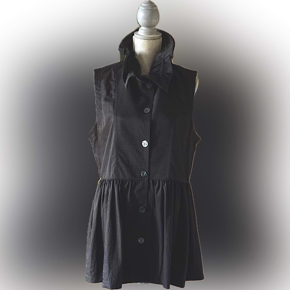 Custom Black Taffeta Top HUGE SALE! High or Flat Ruffled Wired Neck NWOT XL-L